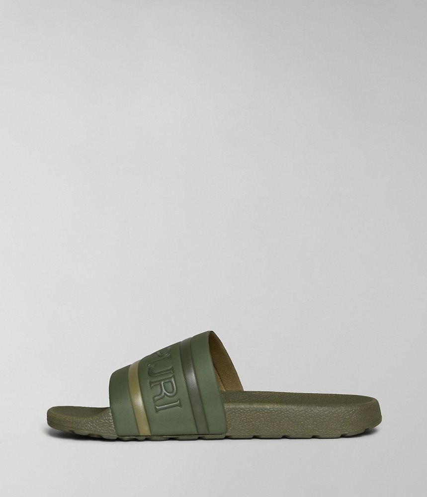 Napapijri Stream Sliders Badslippers Heren Groen | PBKVLOU-16