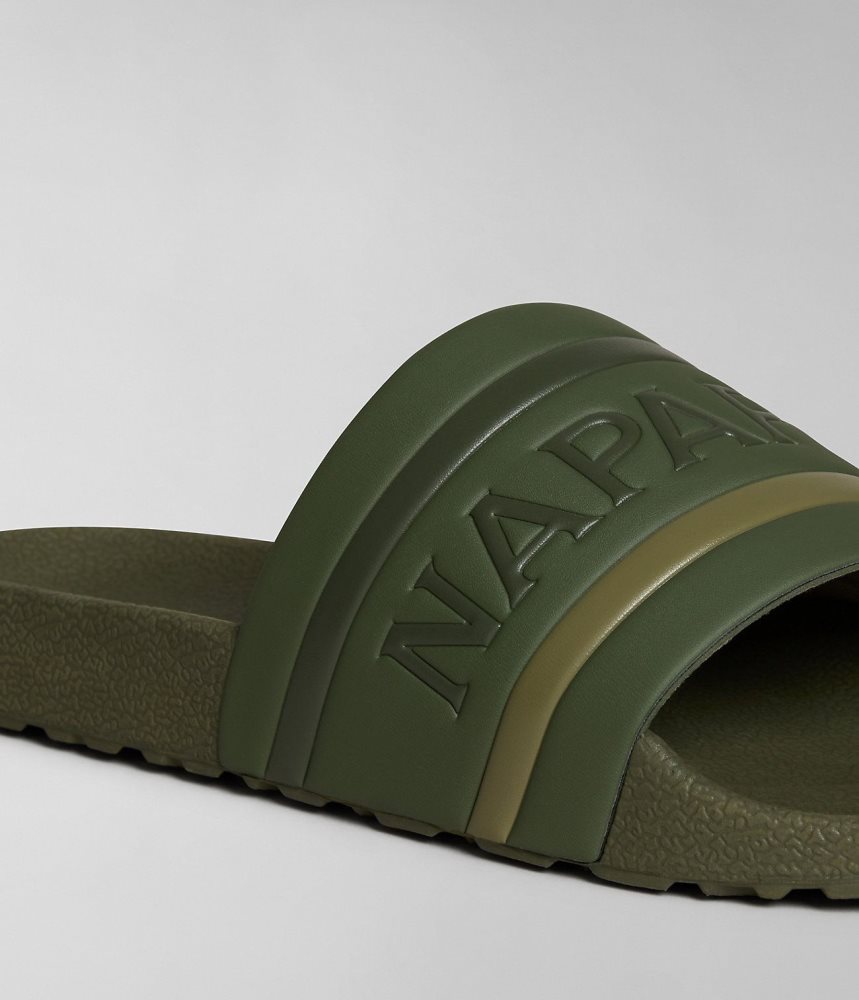 Napapijri Stream Sliders Badslippers Heren Groen | PBKVLOU-16