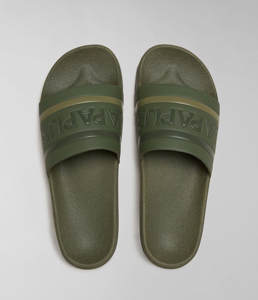 Napapijri Stream Sliders Badslippers Heren Groen | PBKVLOU-16