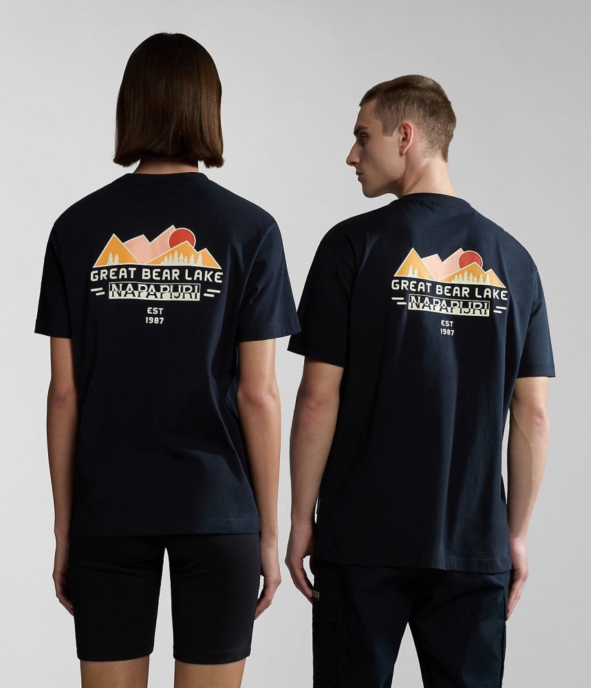 Napapijri Tahi Short Sleeve T-Shirt T-shirts Heren Zwart | JNRGCSM-52