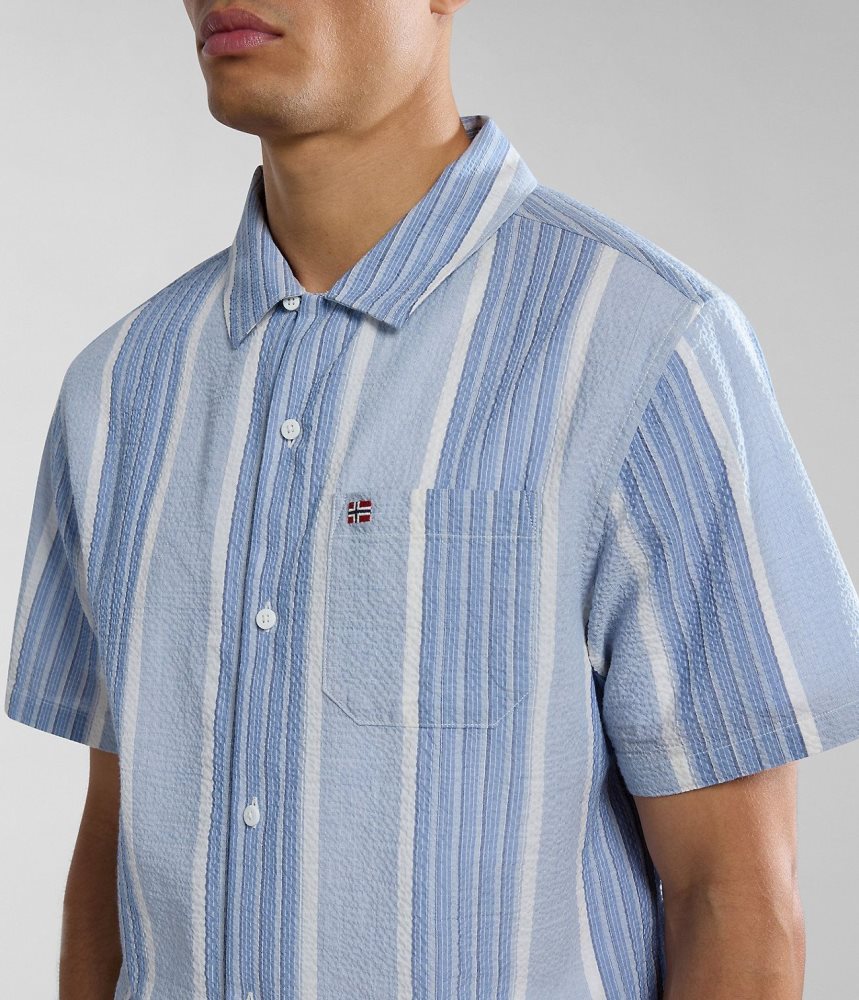 Napapijri Tulita Short Sleeve Shirt Overhemd Heren Blauw Strepen | MYGHJWT-81